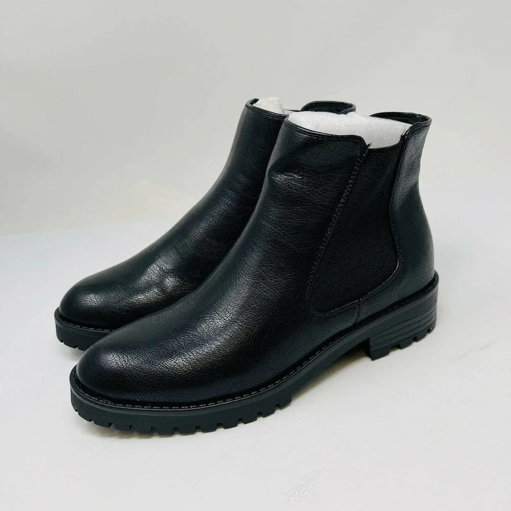 New Baretraps Womans Sz 5M Daytona Ankle Bootie Black Block Heel Leather‎ NIB